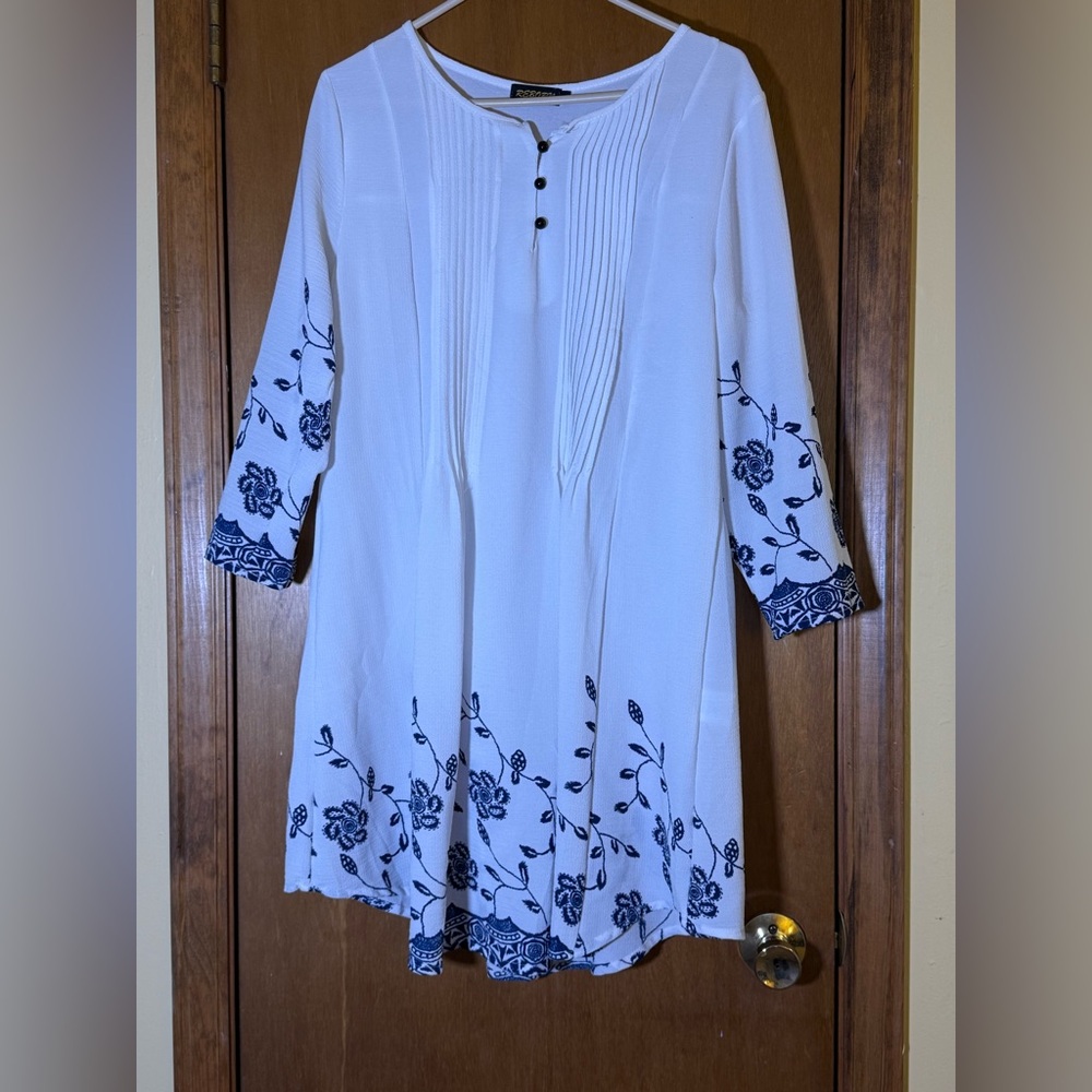 Reborn White Dress with Blue Floral Accents